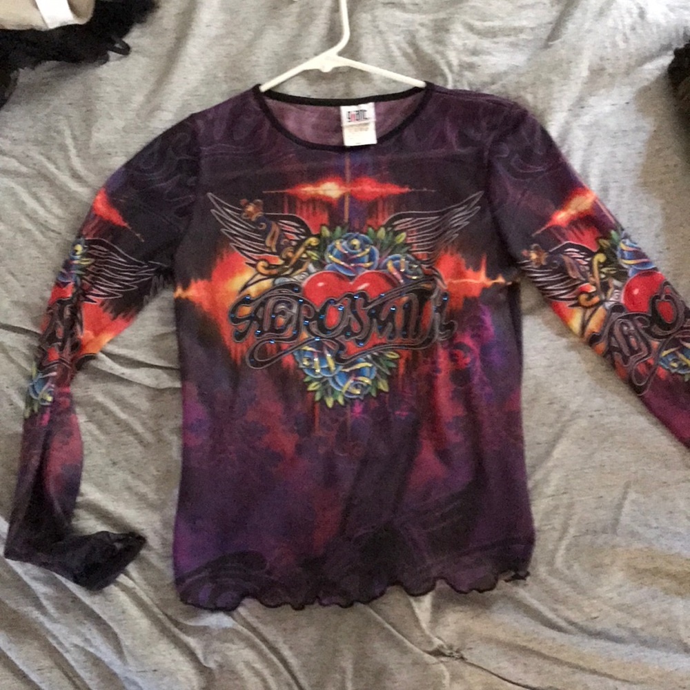 Aerosmith sheer long sleeved top with rhinestones